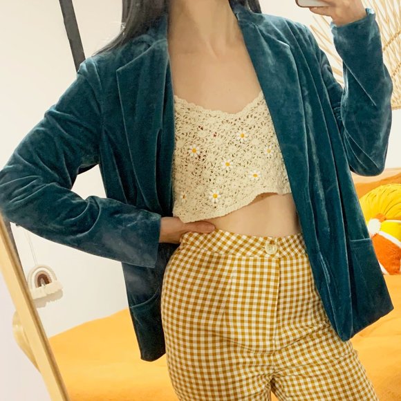 Wildfox Teal Blue Velvet Blazer Jacket Size Small - Picture 1 of 11